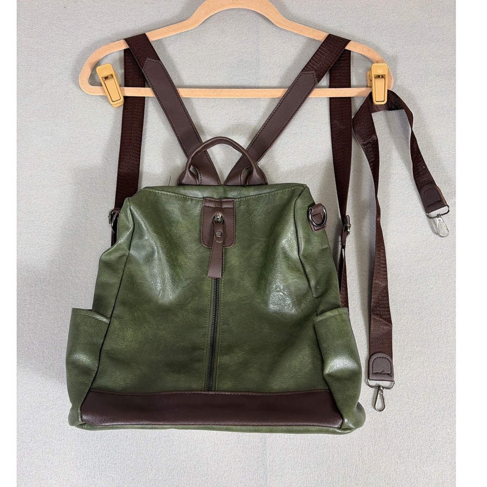 Convertible Anti-Theft Backpack Purse Olive Green Faux Leather‎ Shoulder Bag